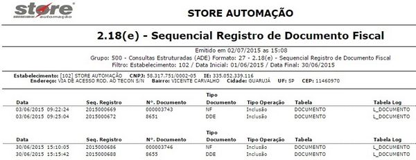 2.18(E) - SEQUENCIAL REGISTRO DE DOCUMENTO FISCAL LAYOUT